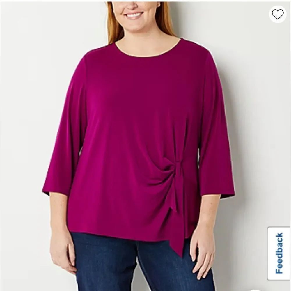 Liz Claiborne Plus Womens Crew Neck 3/4 Sleeve Blouse